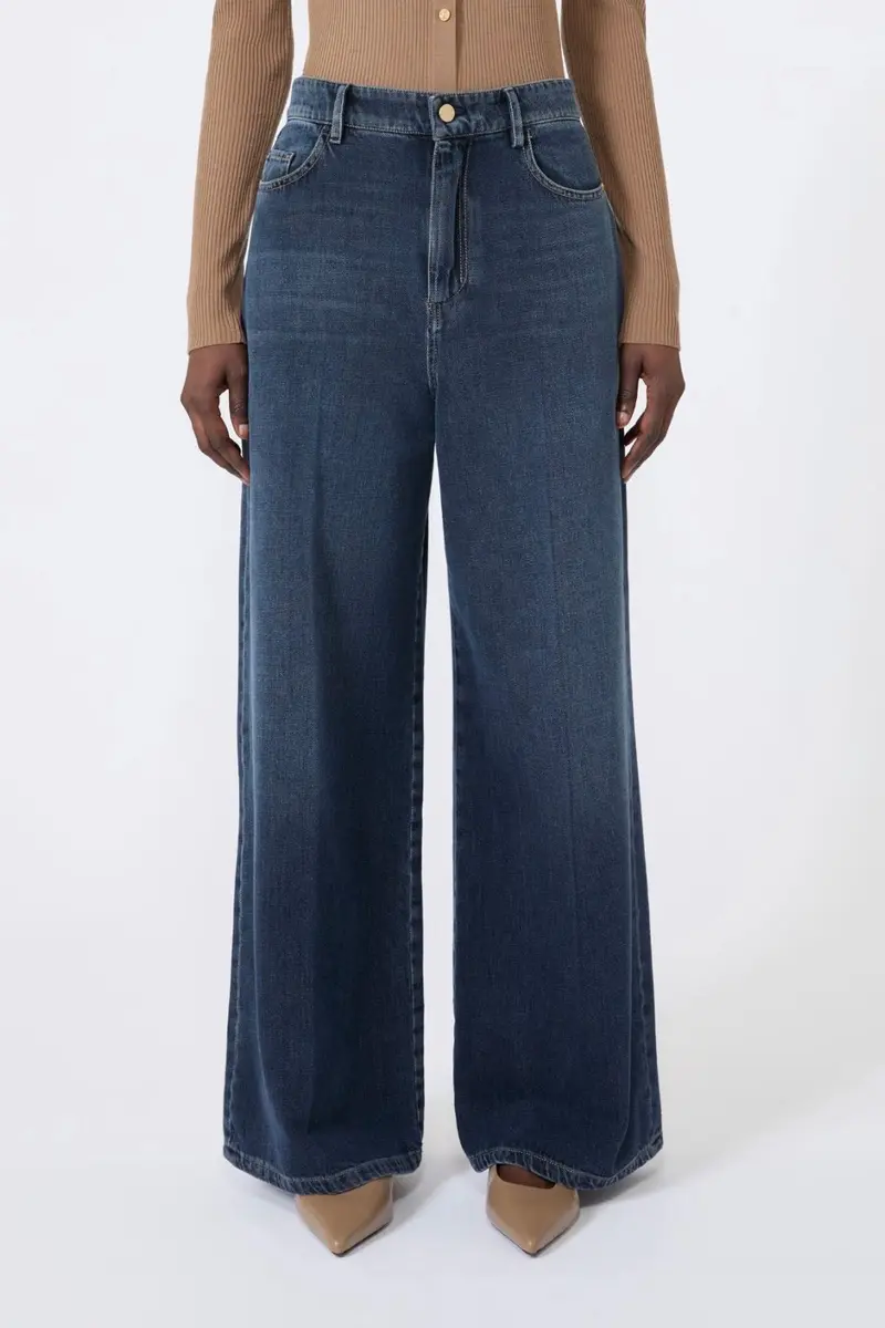 Wide Cotton Denim Jeans Midnight Blue