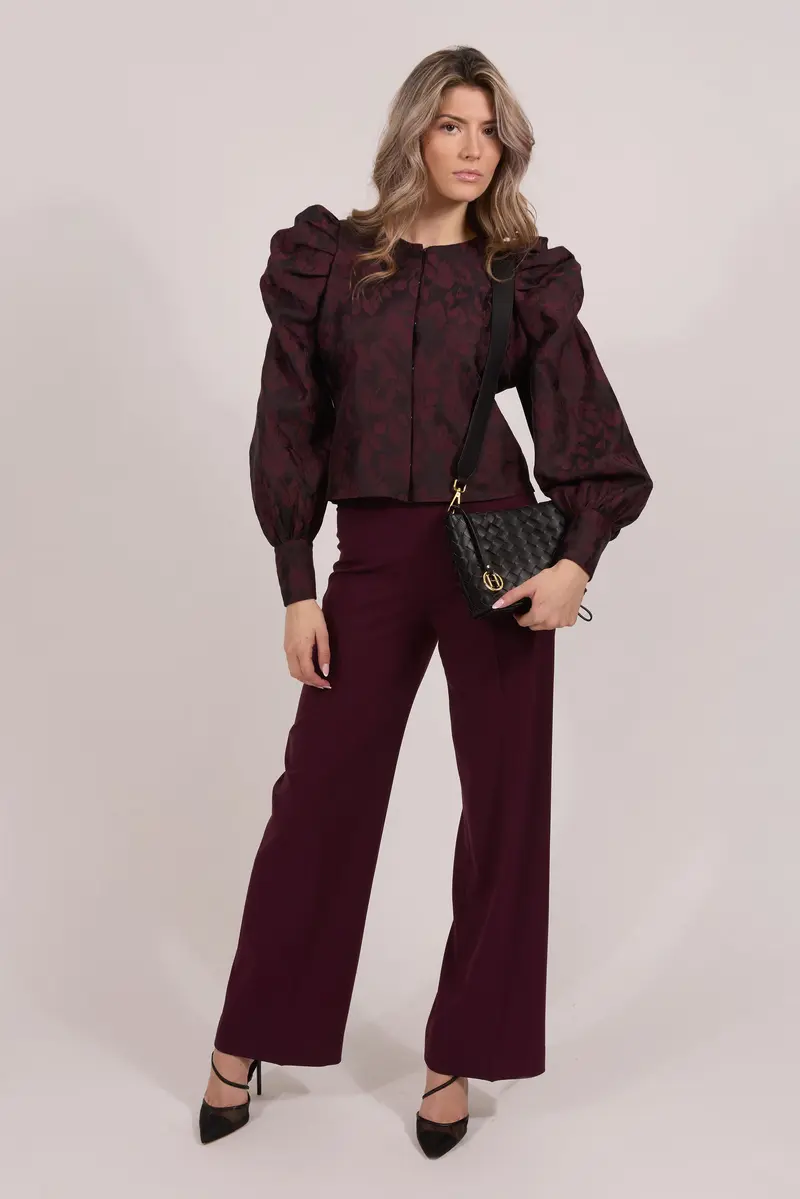 Wide leg tailored classic trouser 79 cm Burgundy