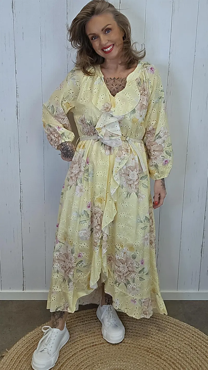 Wilma kjole med volanger Gul