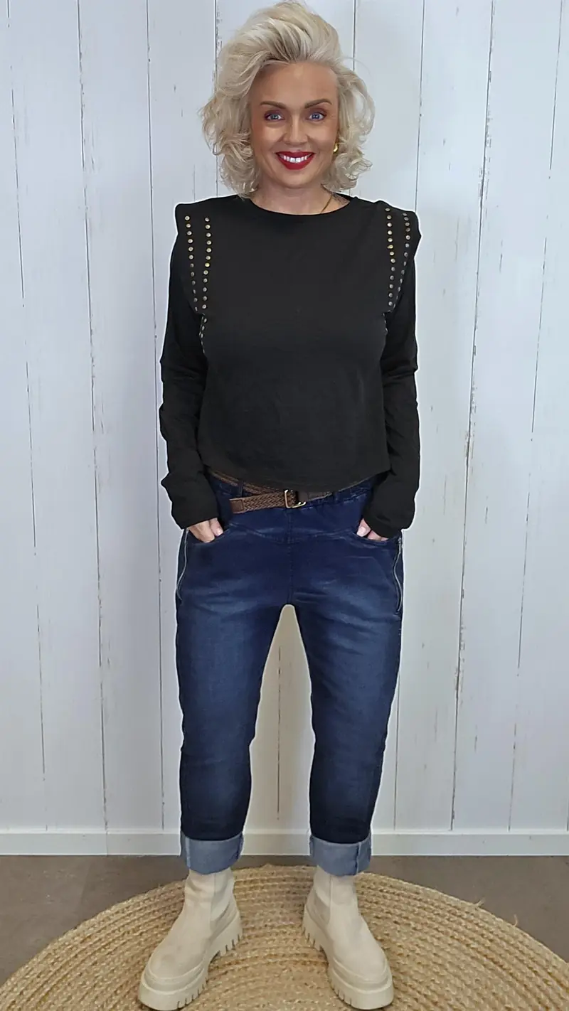 Wilma superstretch jeans med flettet belte