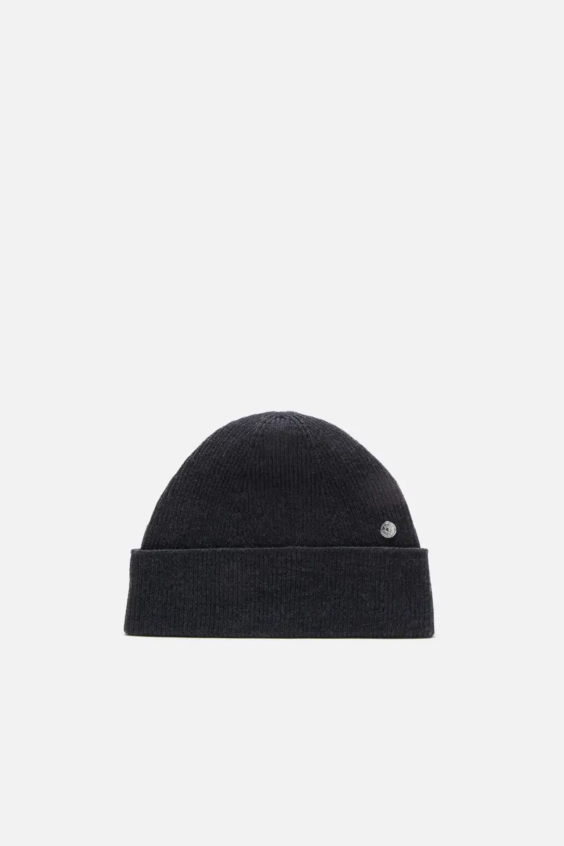 Wool Beanie With Rivet Dark Navy Melange