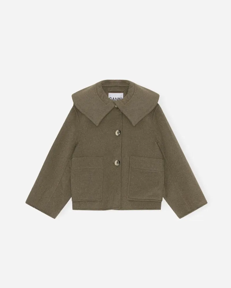 Wool Big Collar Jacket - Petrified Oak