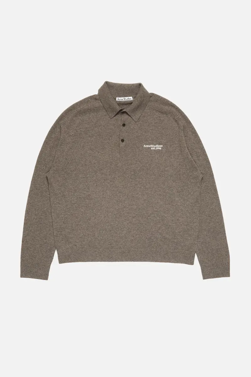 Wool Knit Polo Brown Melange