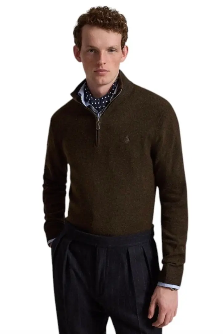 Wool Quarter-Zip Jumper Cinnamon Brown Heather