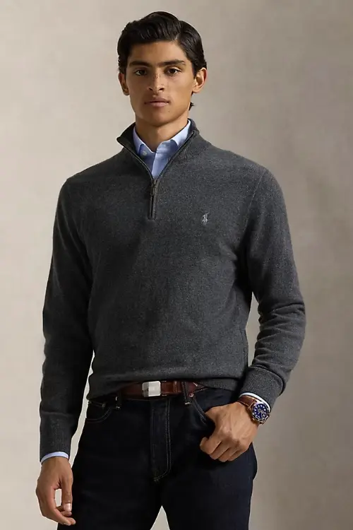 Wool Quarter-Zip Jumper Dark Charcoal Heather