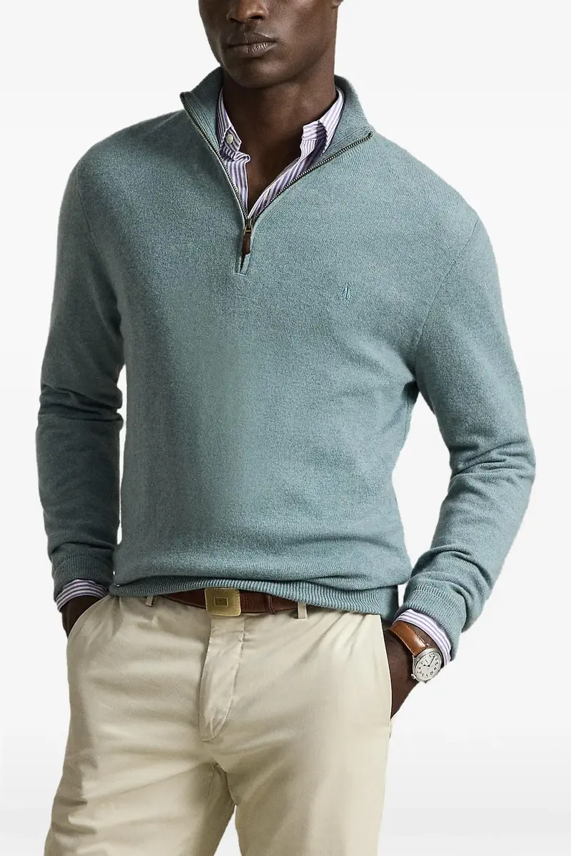 Wool Quarter-Zip Jumper Turquoise Jay Heather