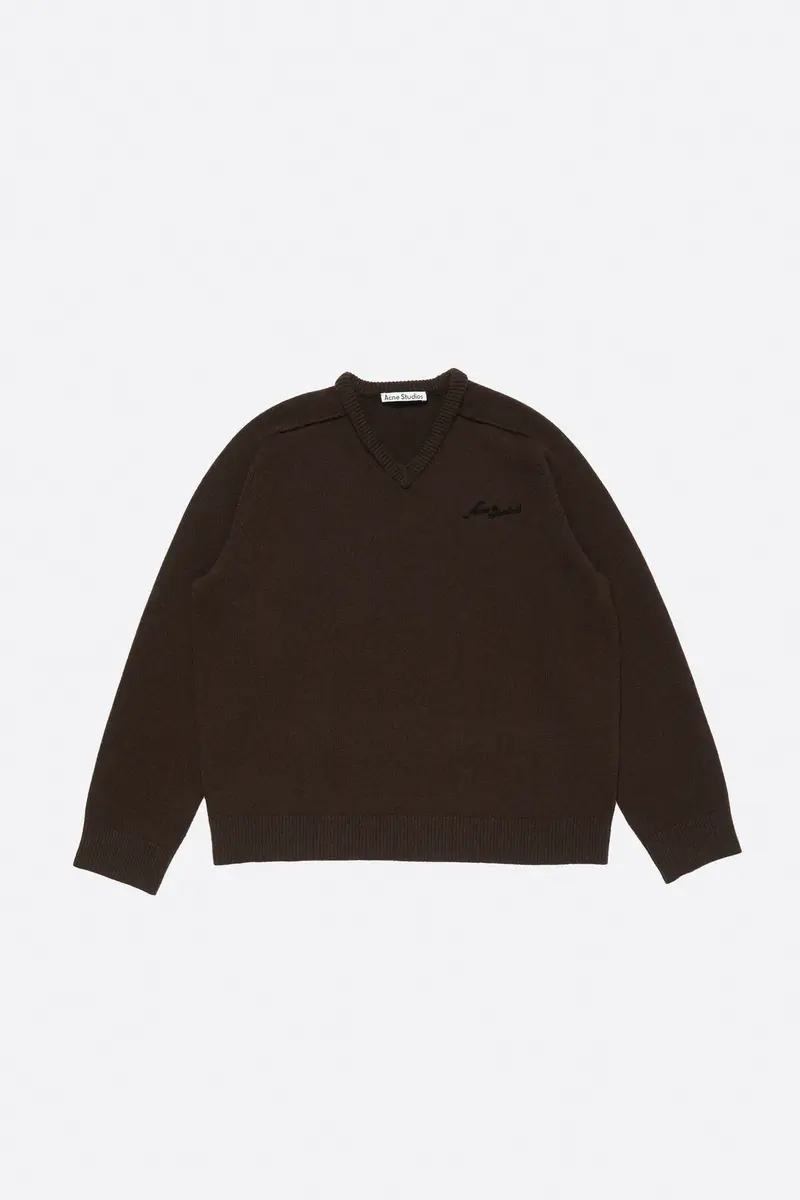 Wool V-Neck Sweater Dark Brown