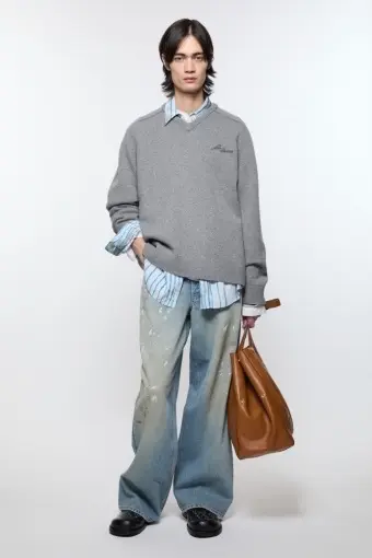 Wool V-Neck Sweater Dark Grey Melange