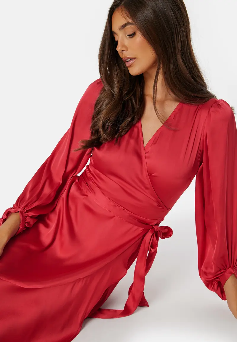 Wrap Frill L/S Satin Dress