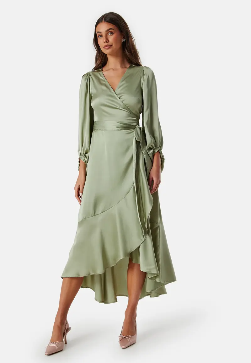 Wrap Frill L/S Satin Dress