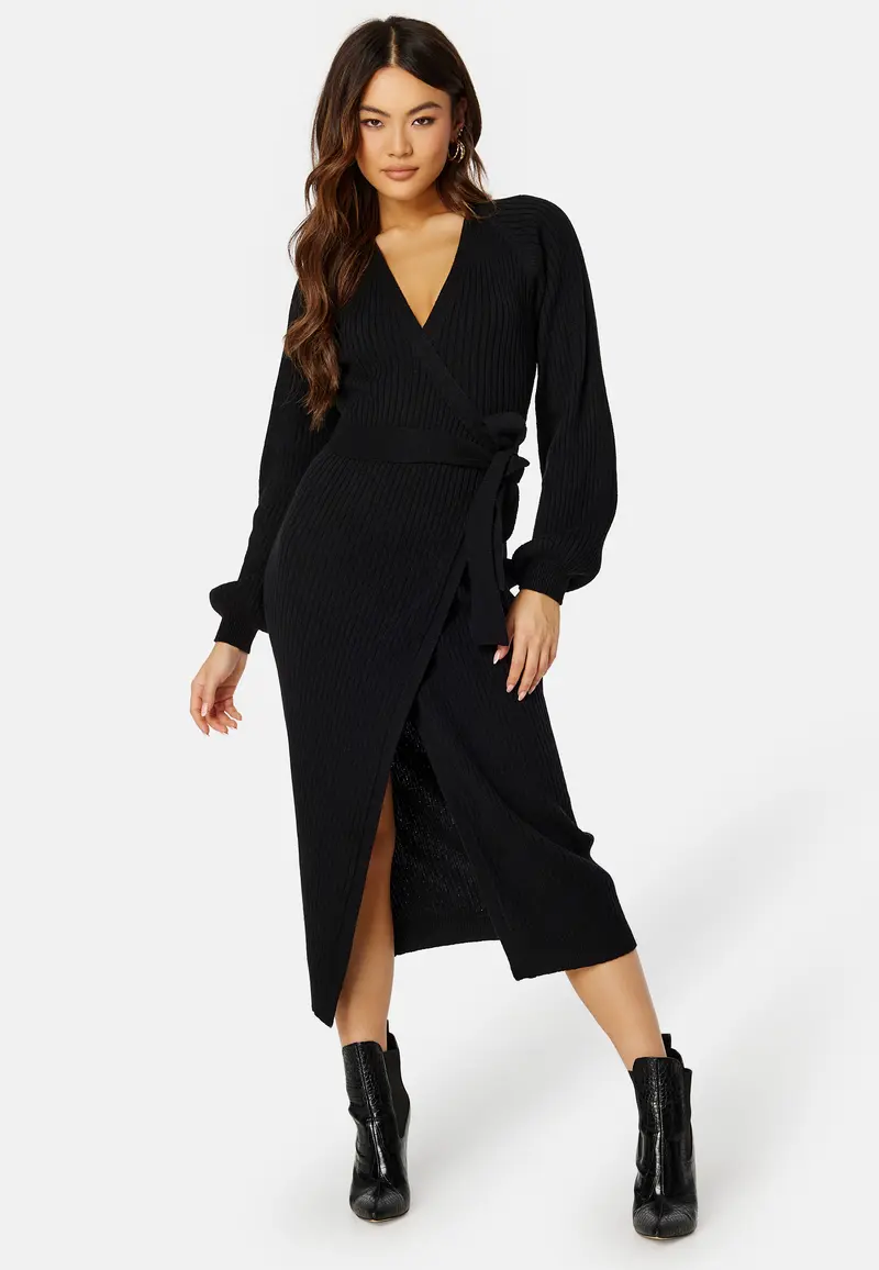 Wrap Rib Knitted Midi Dress