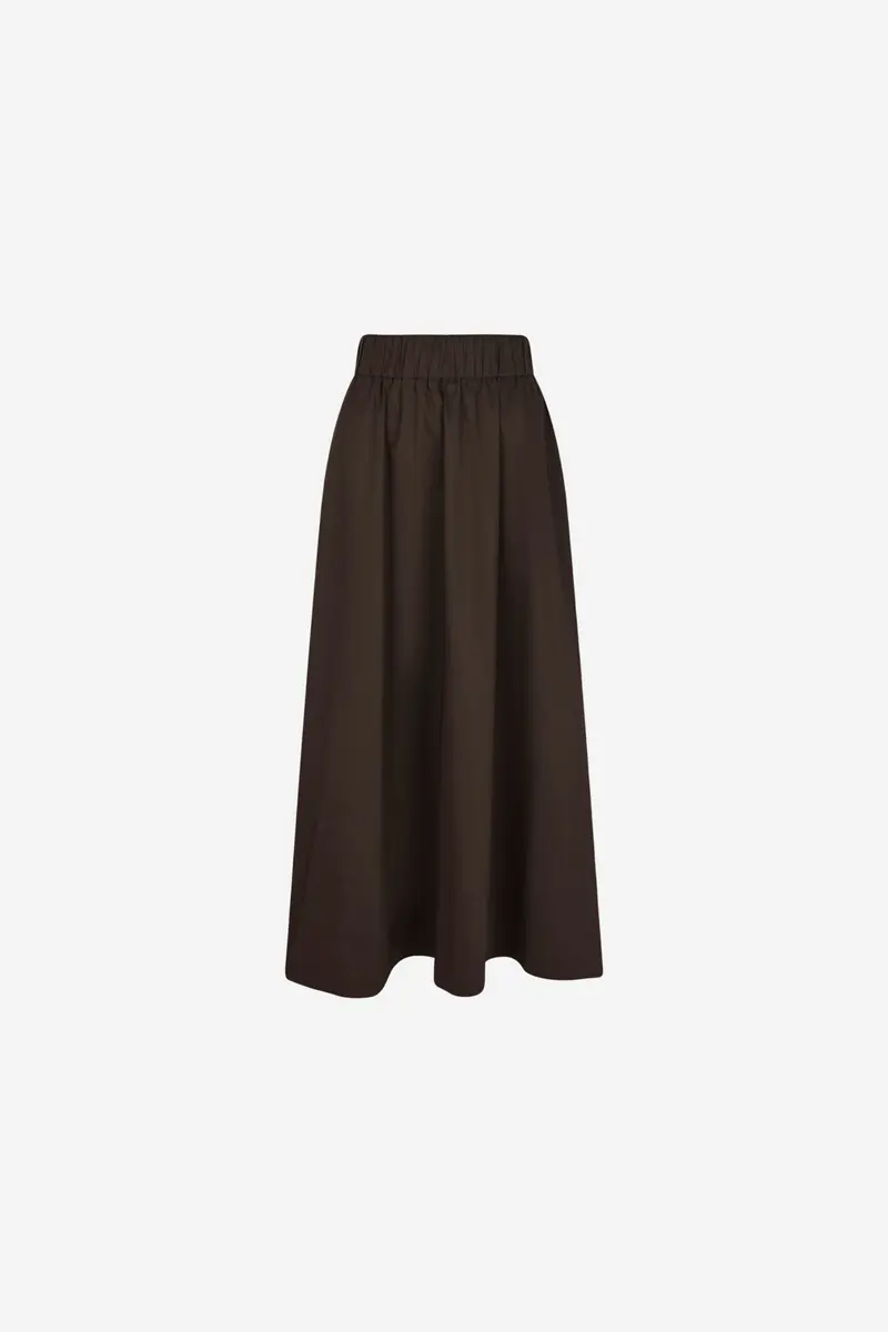 Yara Long Poplin Skirt Chocolate Brown