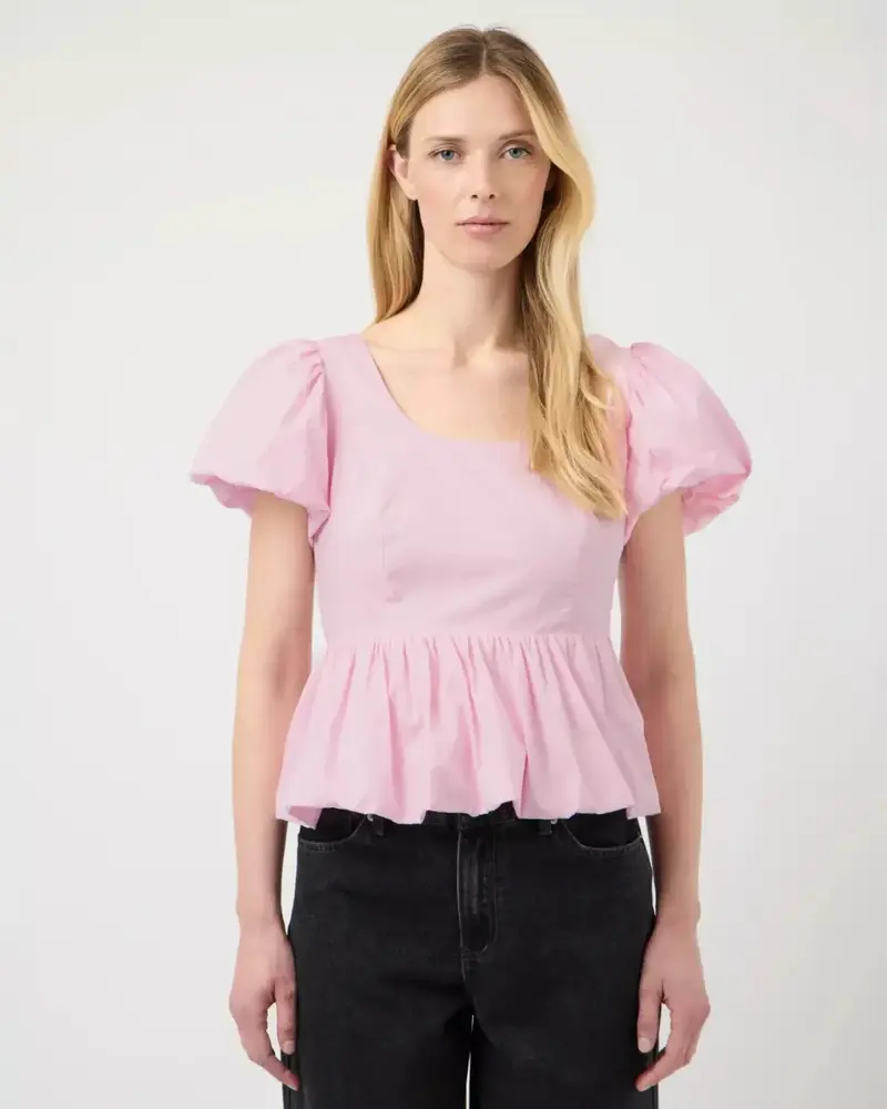 YasNille Bubble Hem Top - Pink Lady