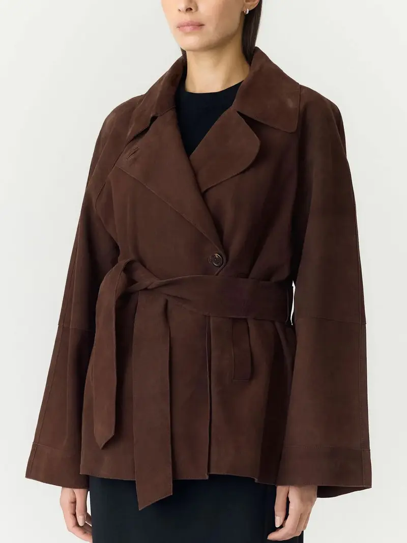 YasRuna Suede Kimono Jacket - Coffee Bean