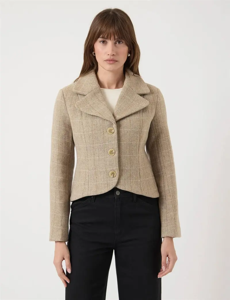 YasThela Wool Blend Short Jacket - Taupe Grey