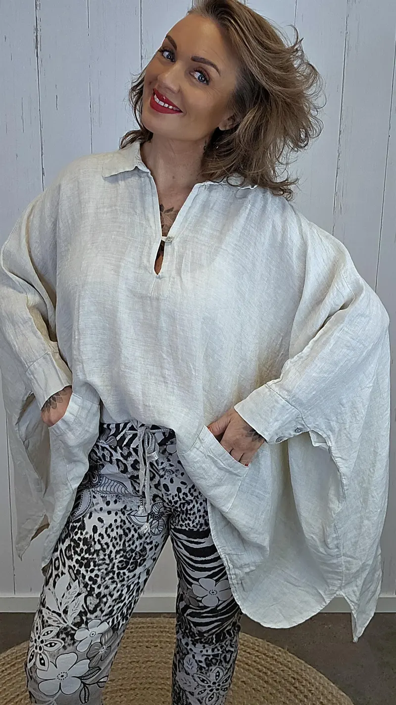 Zara lin poncho bluse beige