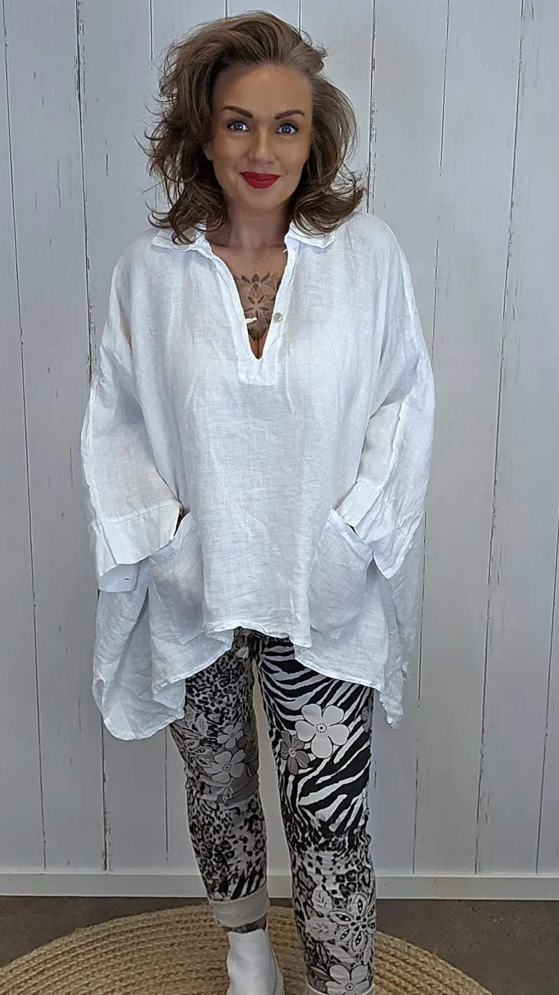 Zara lin poncho bluse hvit