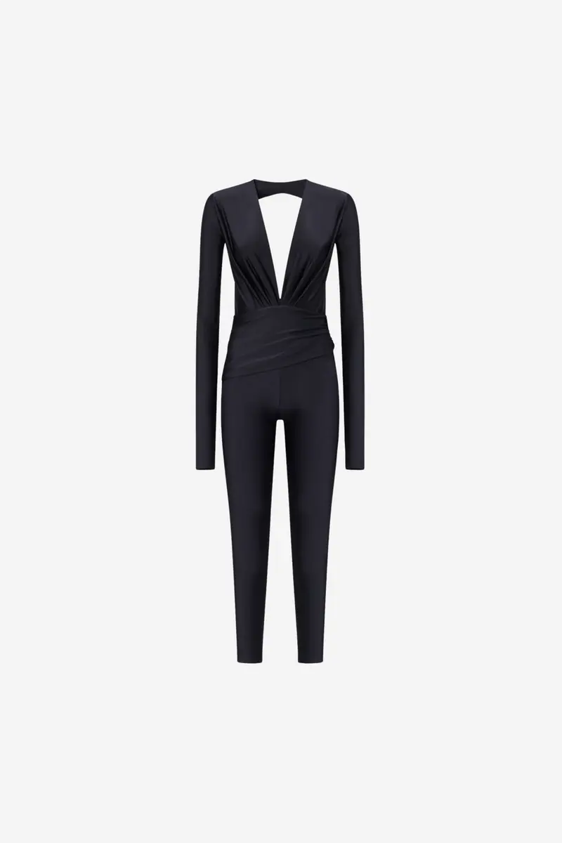 Zelda Jumpsuit Deep V Neck Black