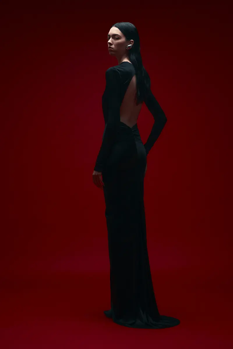 Zelda Maxi Dress Deep V Neck Black