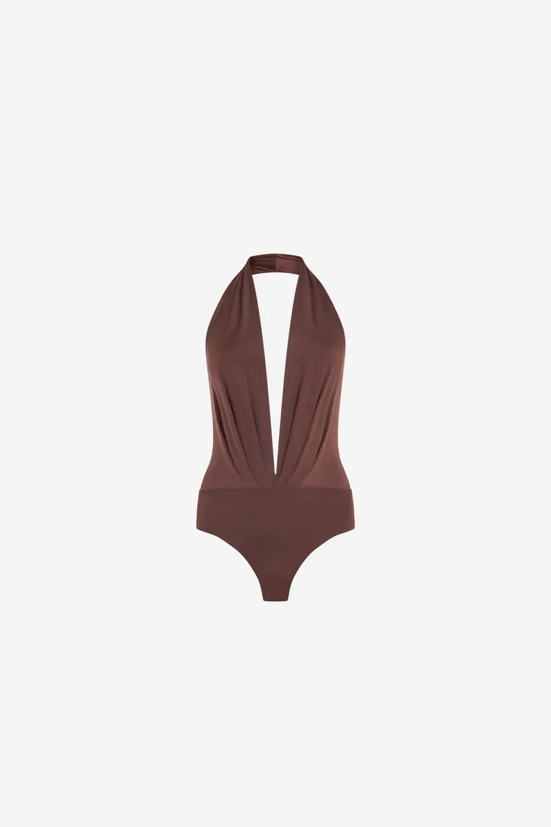 Zendaya Sleeveless Vneck Bodysuit Dark Brown