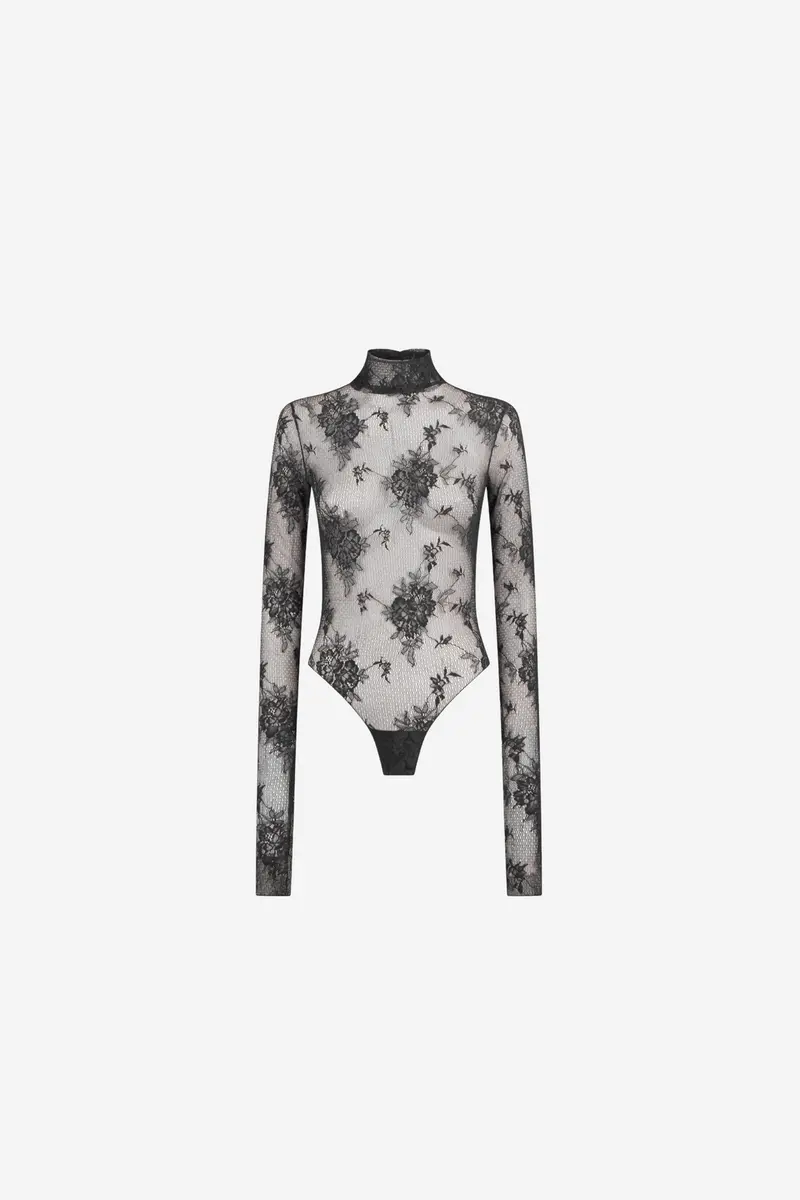 Ziggy Lace Turtleneck Bodysuit Black