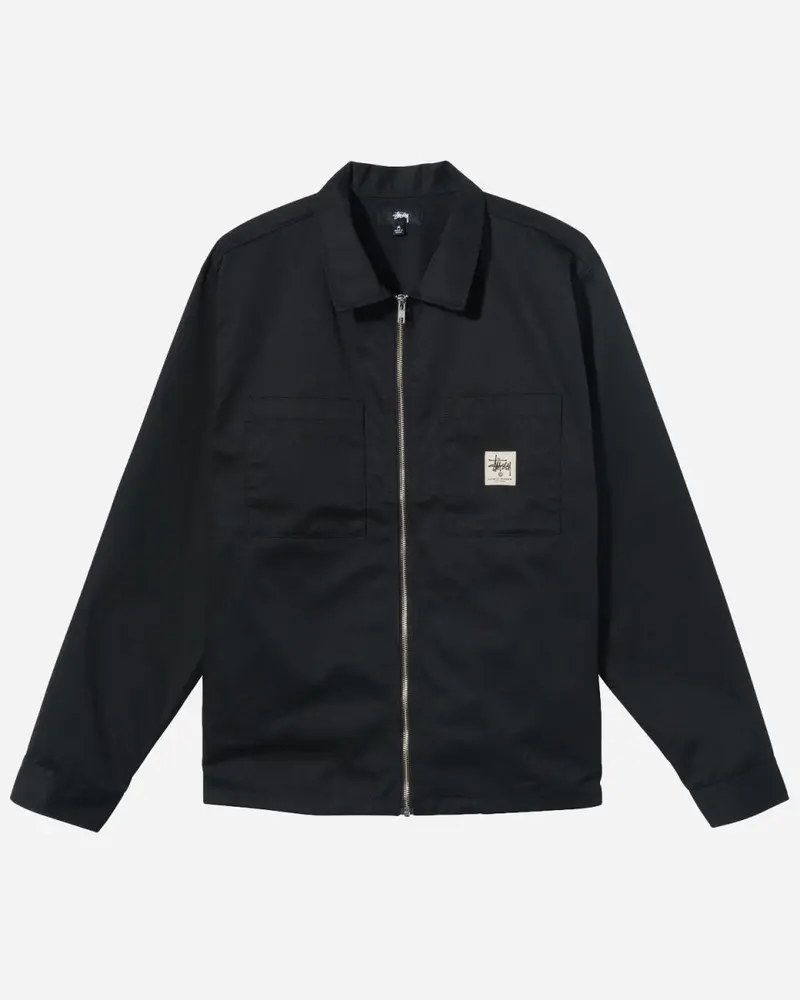 Zip Up Work LS Shirt - Black