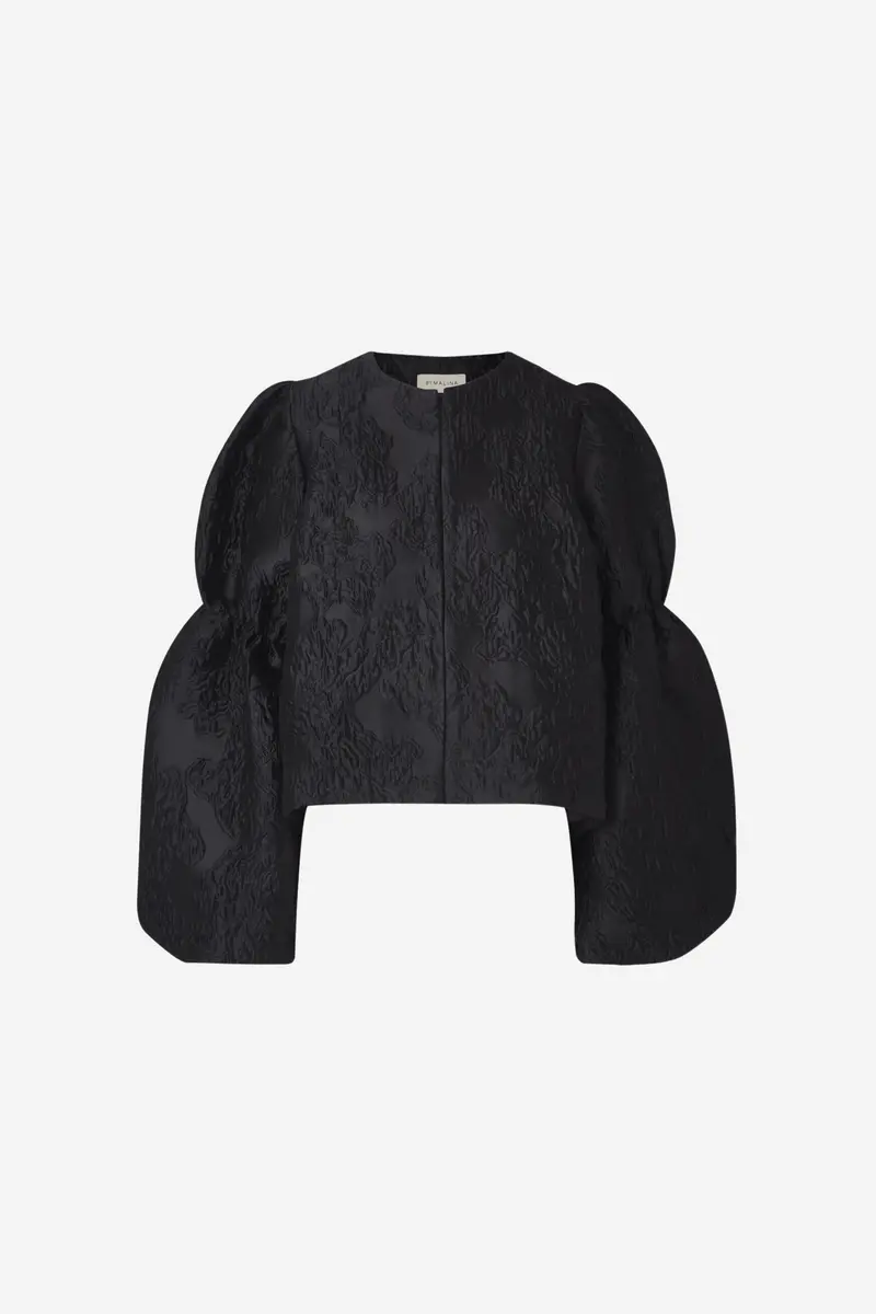 Zoey Double Pouf Sleeve Blouse Black Jacquard