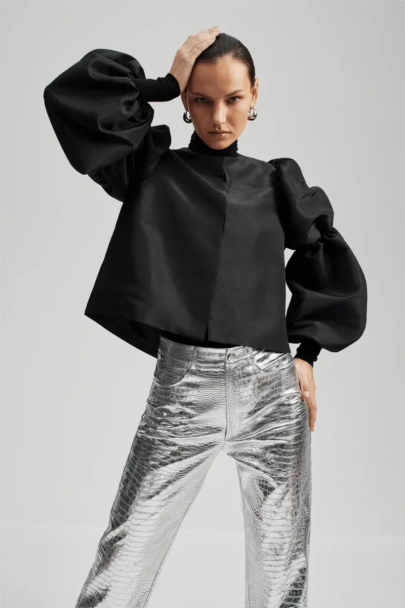 Zoey Double Pouf Sleeve Blouse Black