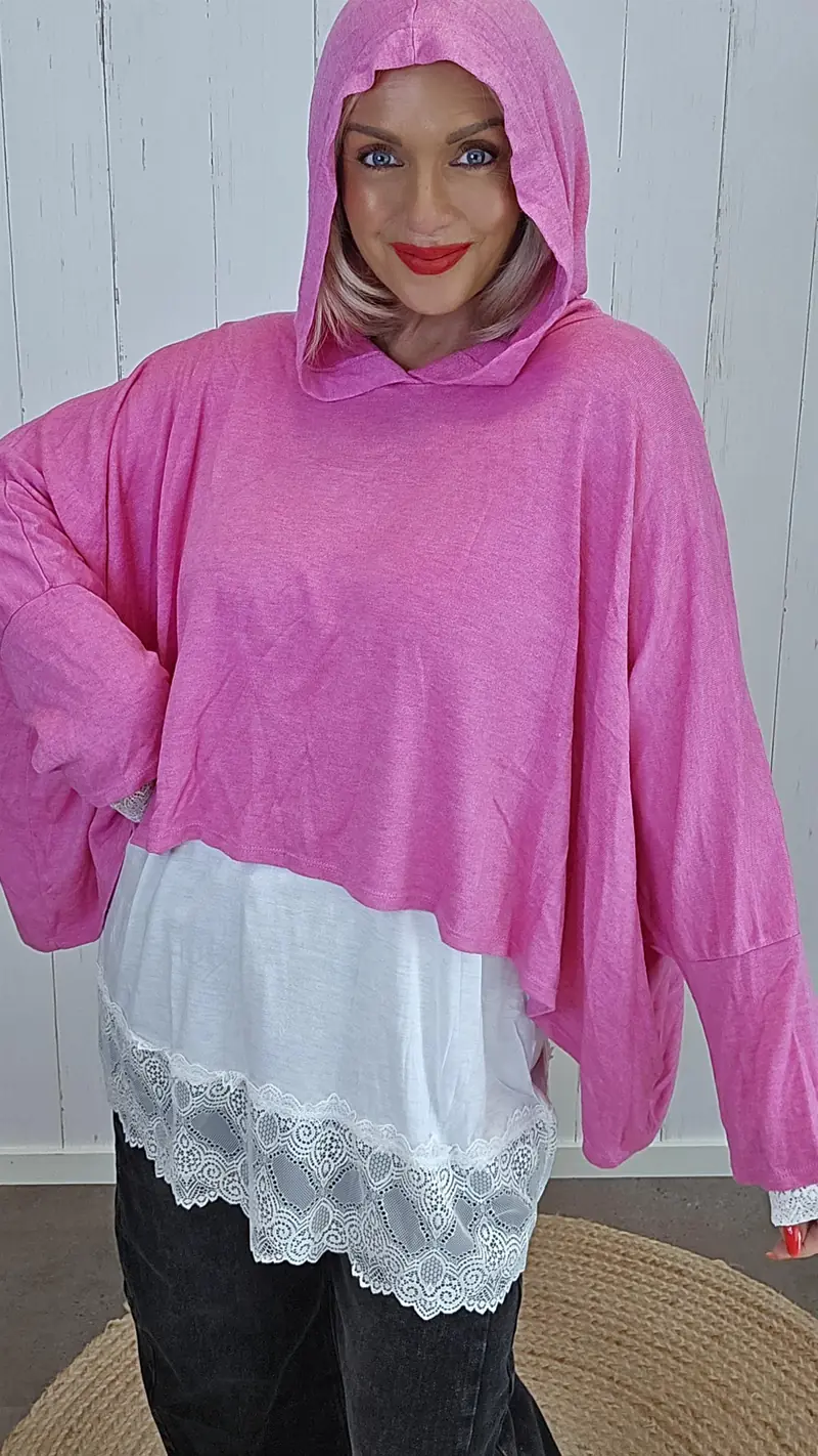 Zoey kort hettegenser rosa